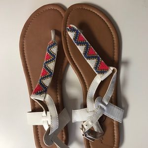 White, T-Strap Sandals